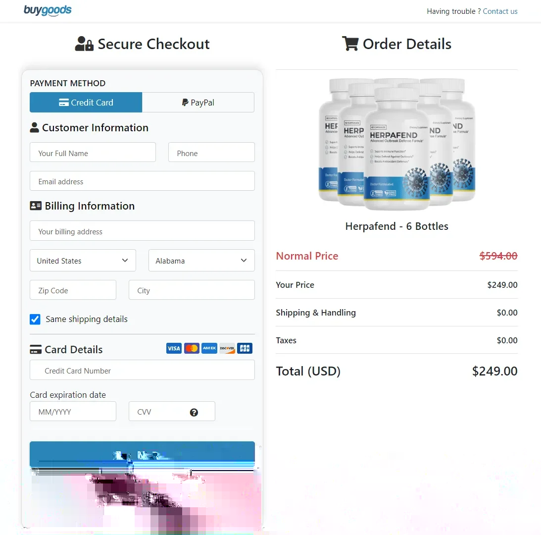 Herpafend order page